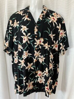 Paradise Found Hawaiian Shirt L Black Floral Made in Hawaii Aloha